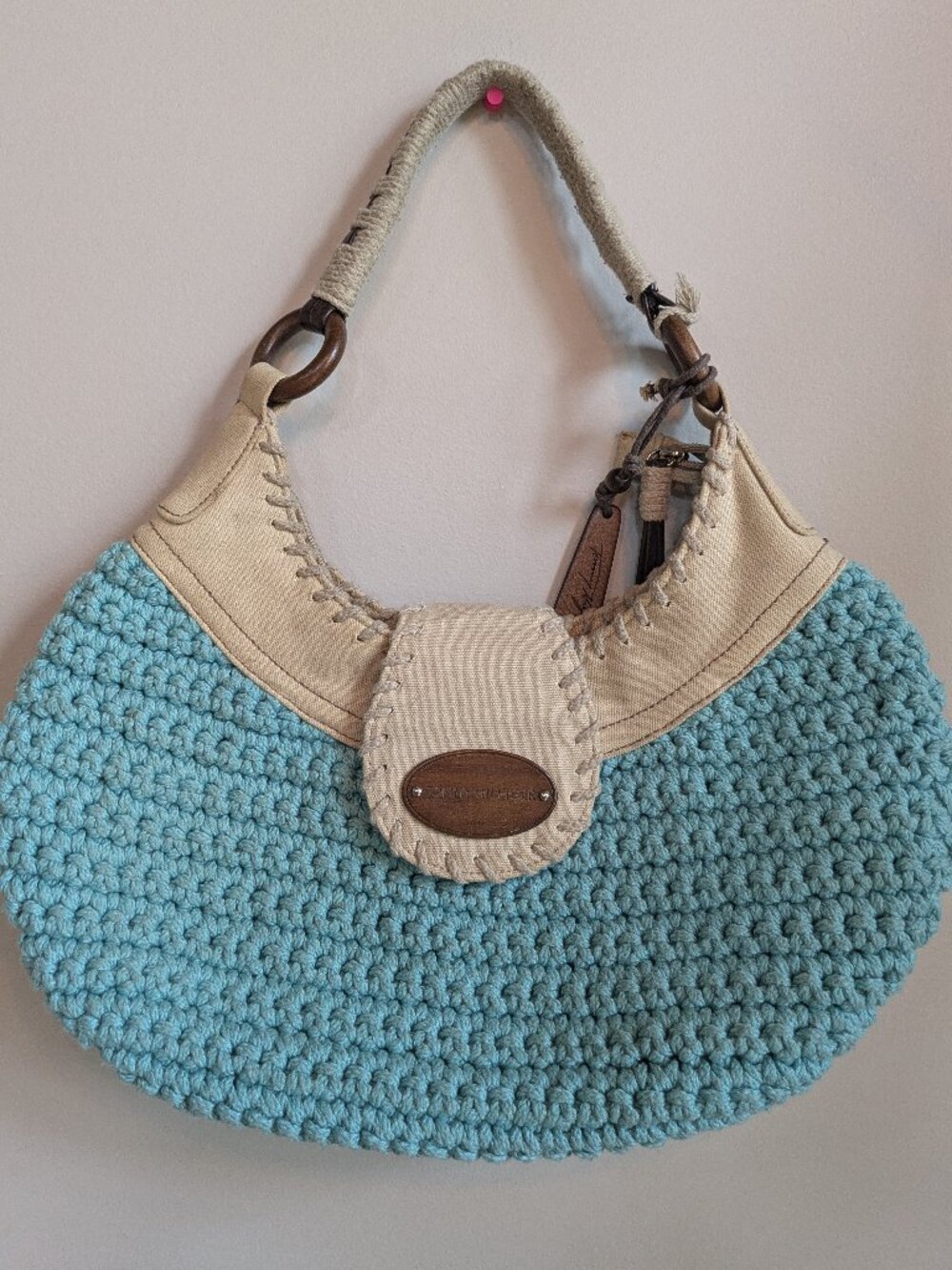 tommy hilfiger Y2K crochet knit mint green purse small stain on inside #653